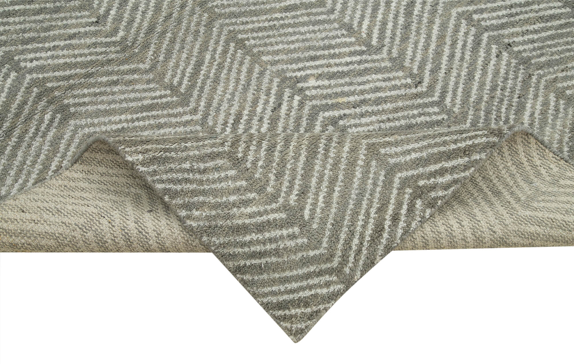 Handmade Wool Cotton Rug – Grey Geometric Area Rug | Turkish Vintage Carpet