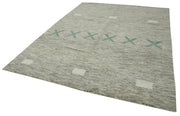 Handmade Wool Cotton Rug – Grey Geometric Area Rug 7'9''x9'9'' | Vintage Turkish Carpet