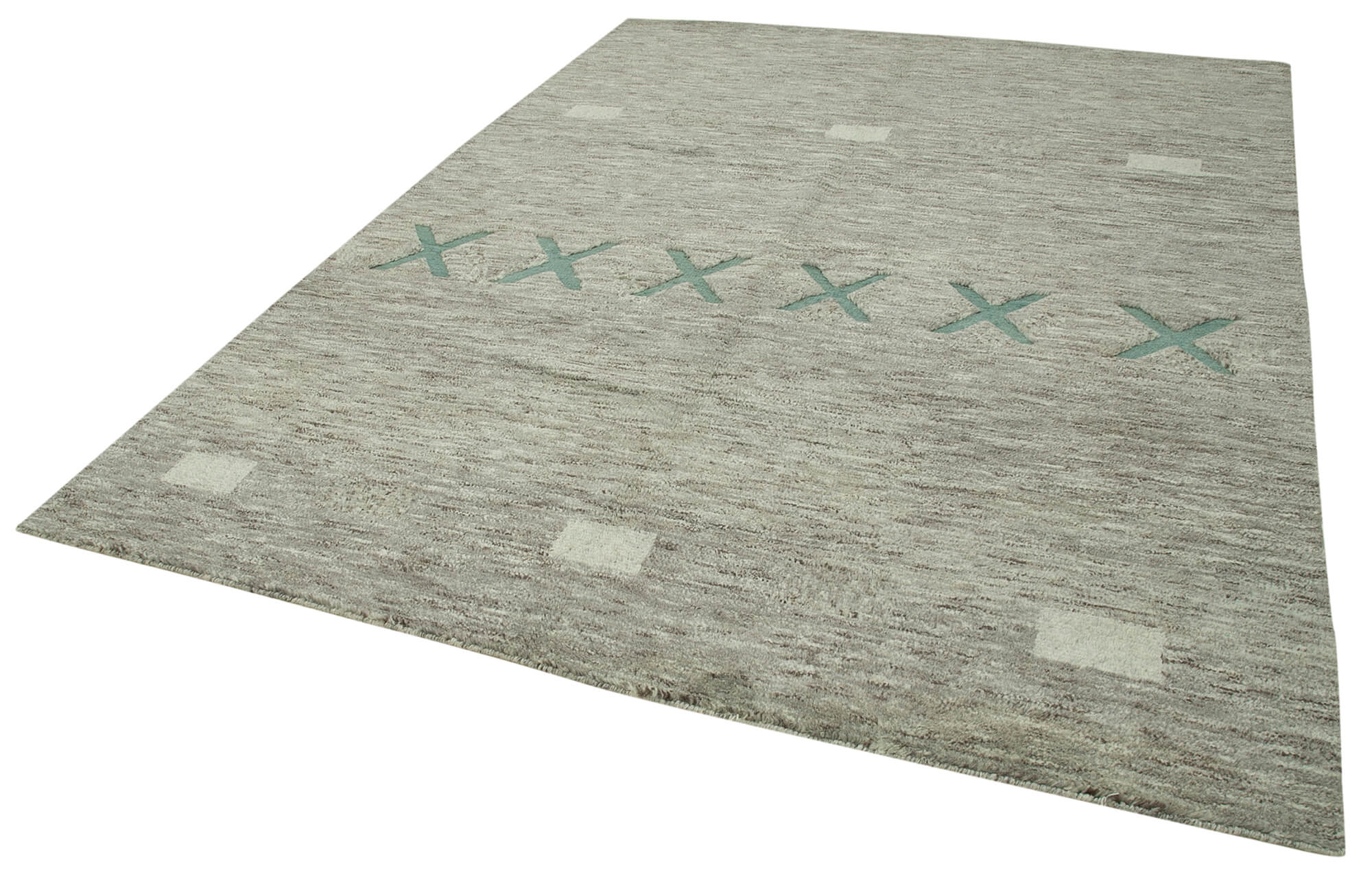 Handmade Wool Cotton Rug – Grey Geometric Area Rug 7'9''x9'9'' | Vintage Turkish Carpet