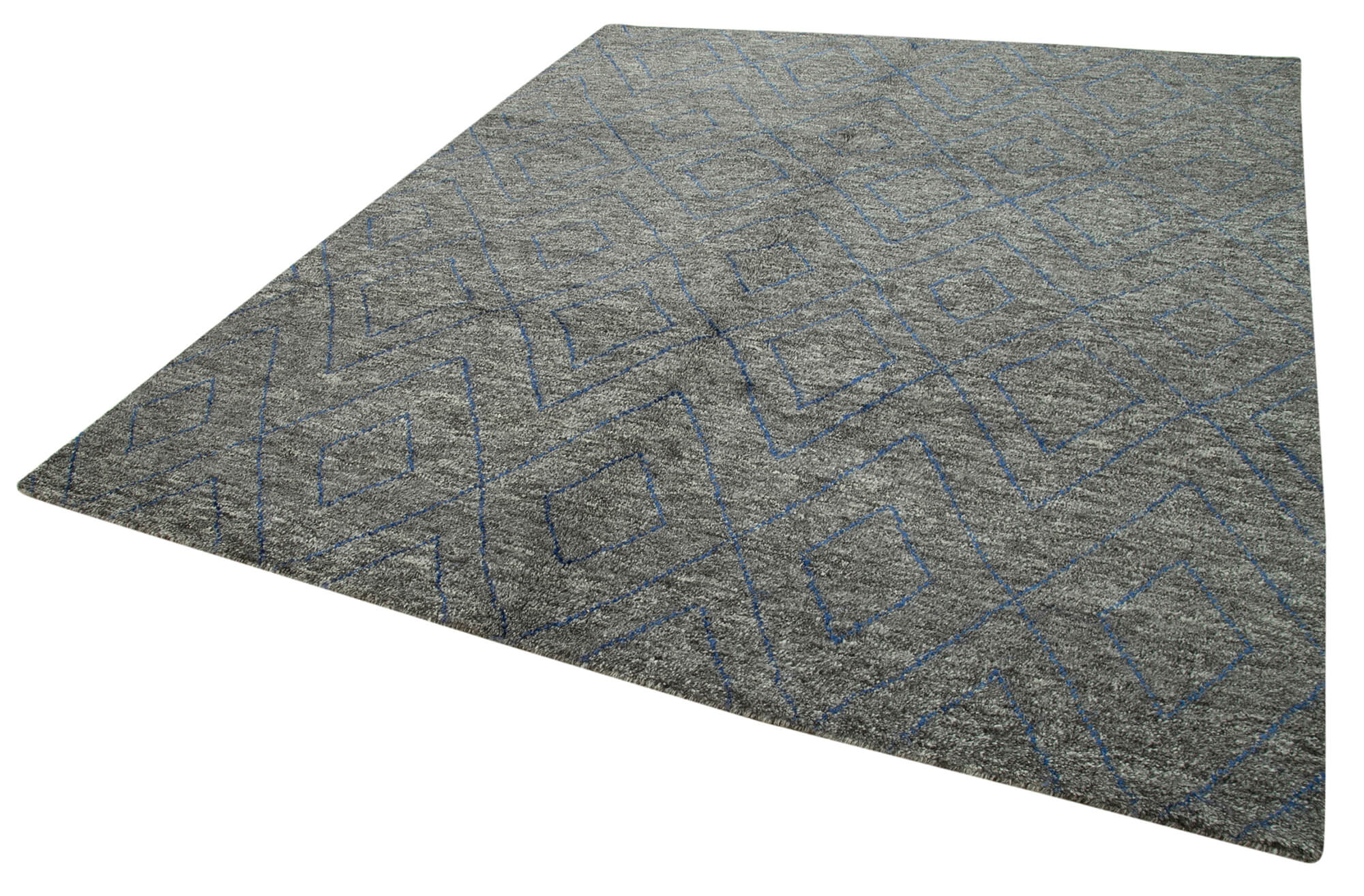 Handmade Wool Cotton Rug | Turkish Handmade Carpet – Grey Geometric Carpet 8'x10'