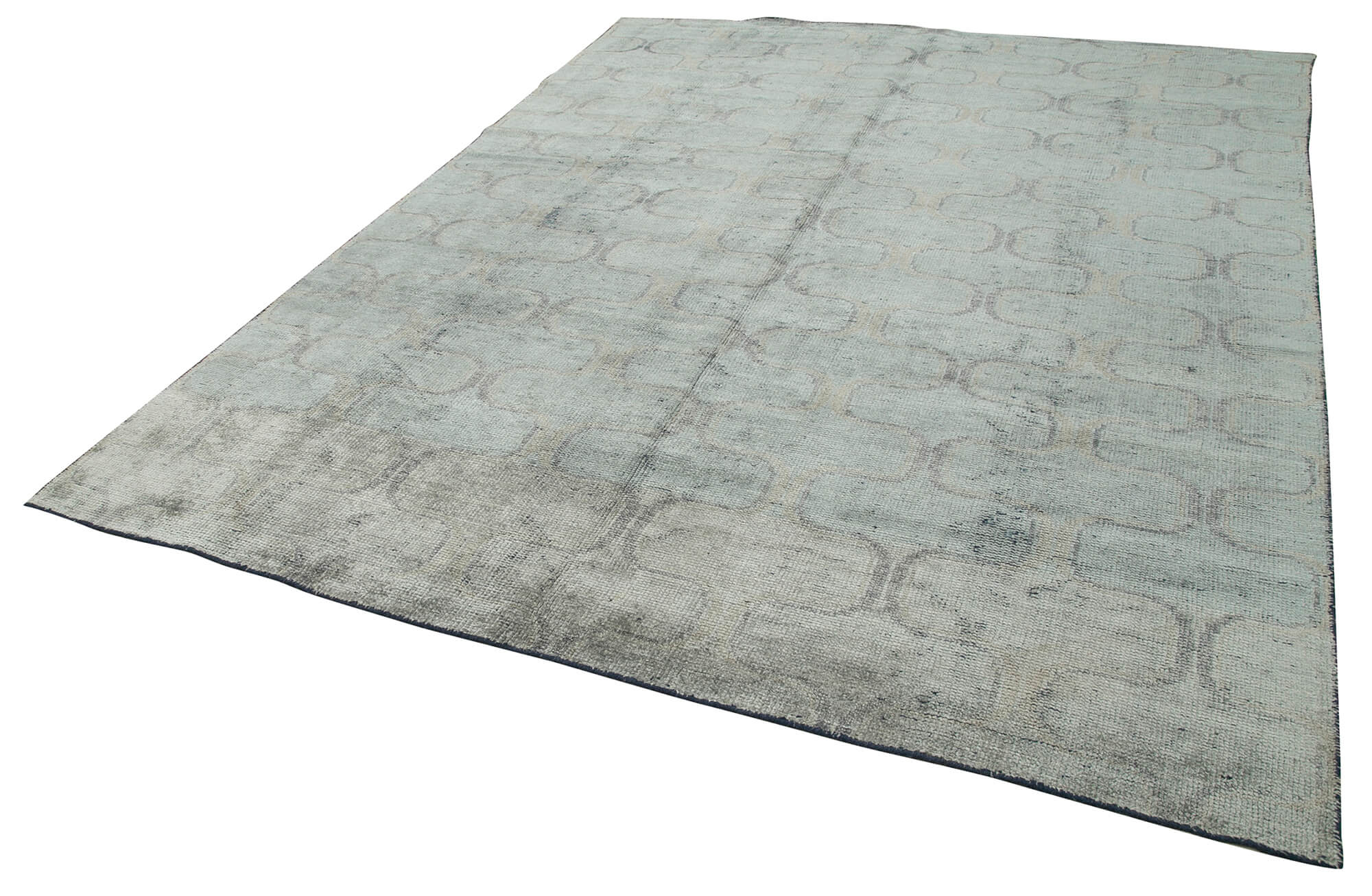 Handmade Wool Cotton Rug - Grey Geometric Area Rug | Vintage Turkish Carpet
