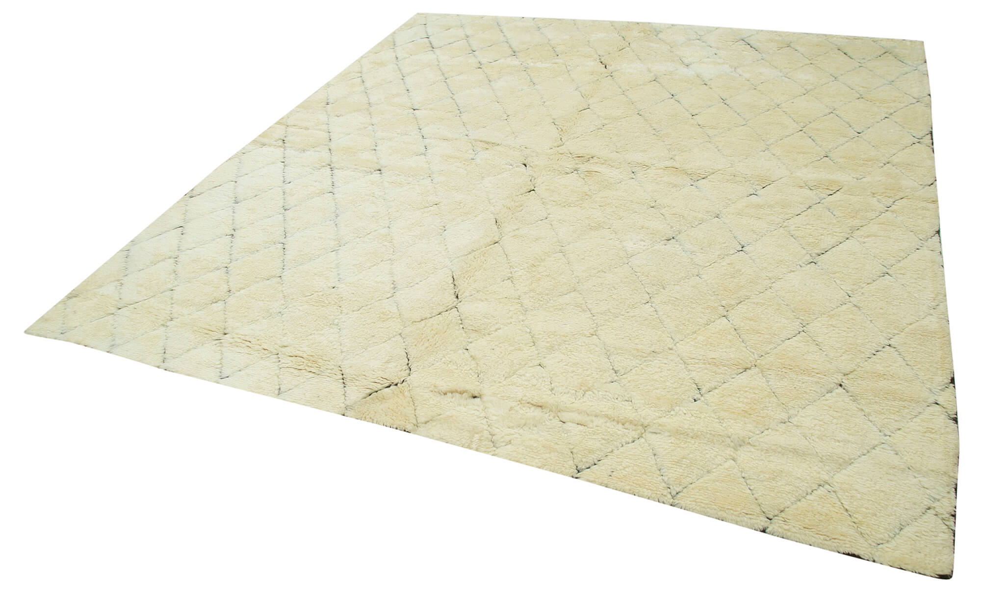 Handmade Wool Cotton Rug - Beige Geometric Pattern Rug, Durable Turkish Carpet