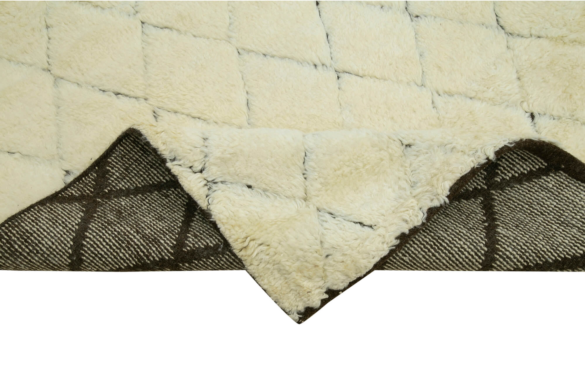 Handmade Wool Cotton Rug - Beige Geometric Pattern Rug, Durable Turkish Carpet