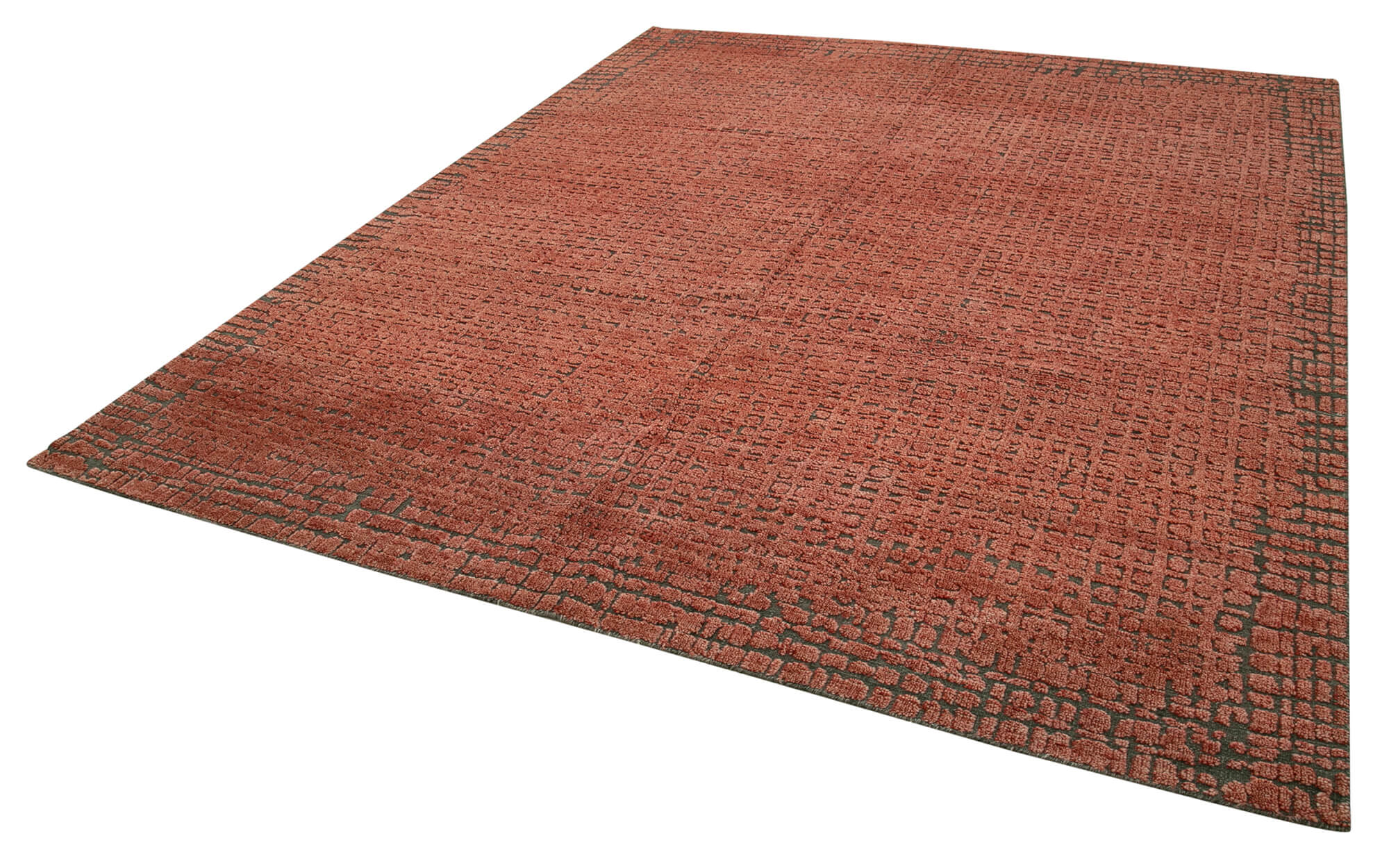 Handmade Wool Cotton Rug – Red Geometric Pattern, 7'4'' x 11'0'' Durable Living Room Carpet