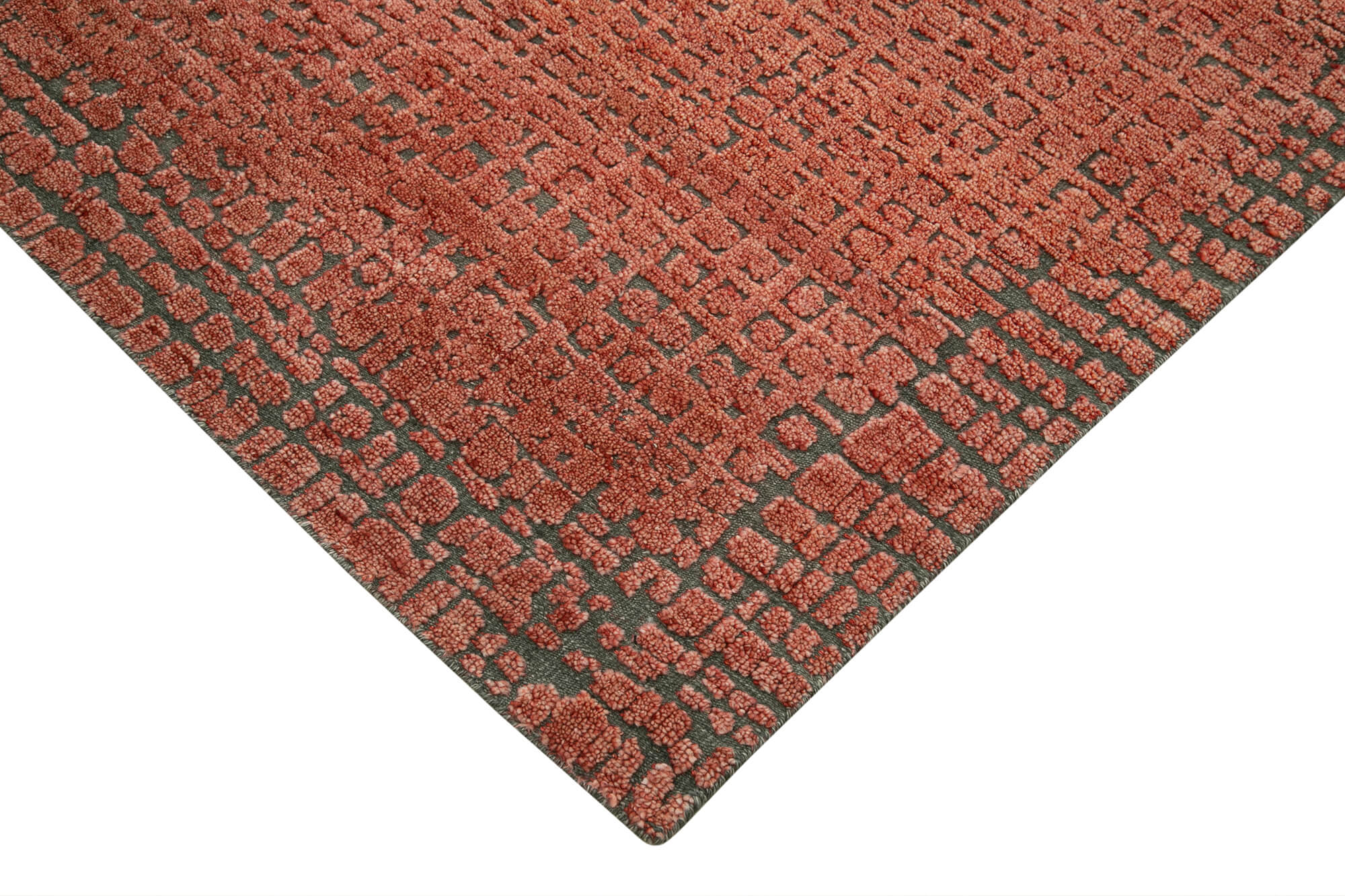 Handmade Wool Cotton Rug – Red Geometric Pattern, 7'4'' x 11'0'' Durable Living Room Carpet