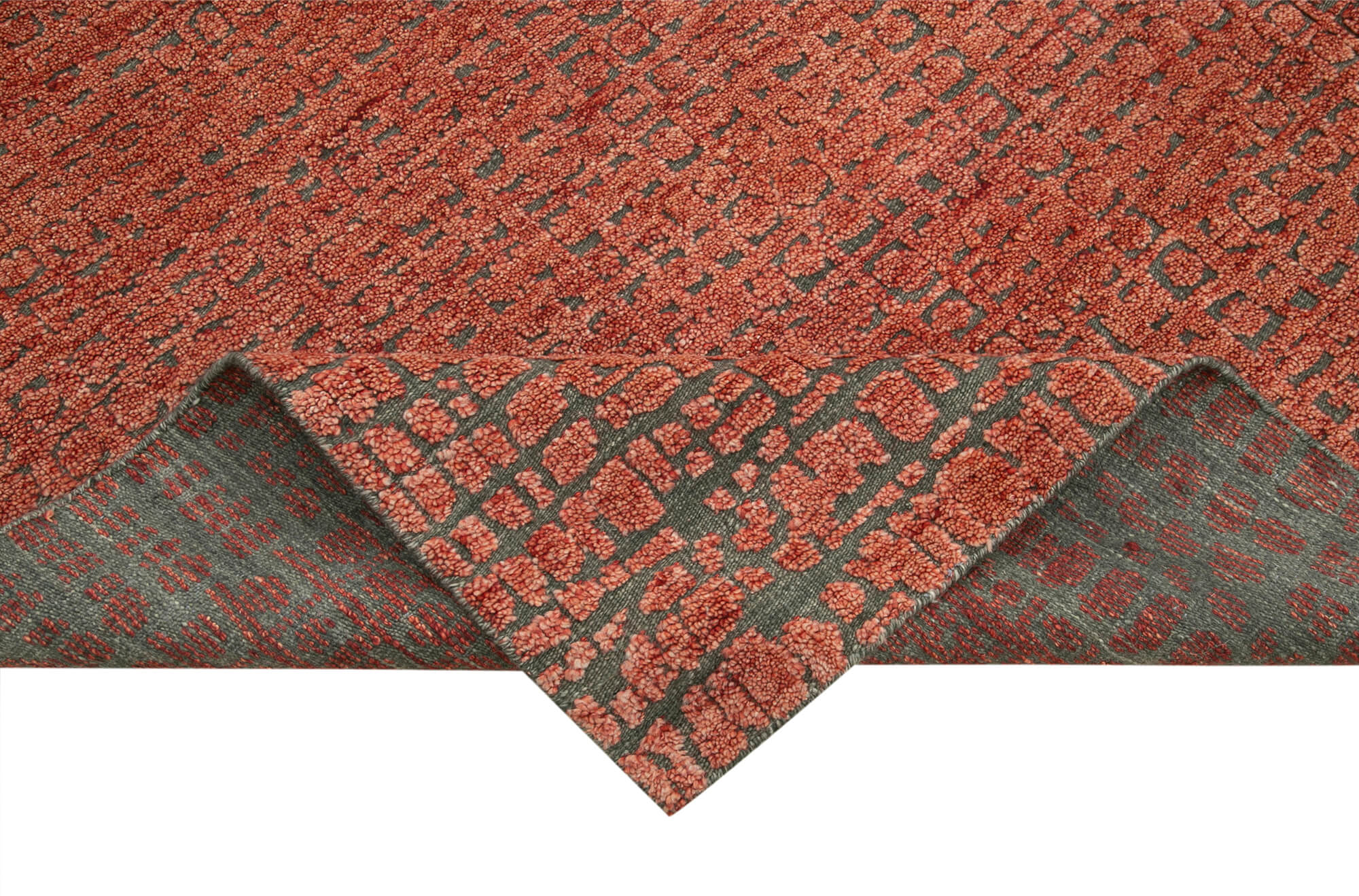 Handmade Wool Cotton Rug – Red Geometric Pattern, 7'4'' x 11'0'' Durable Living Room Carpet