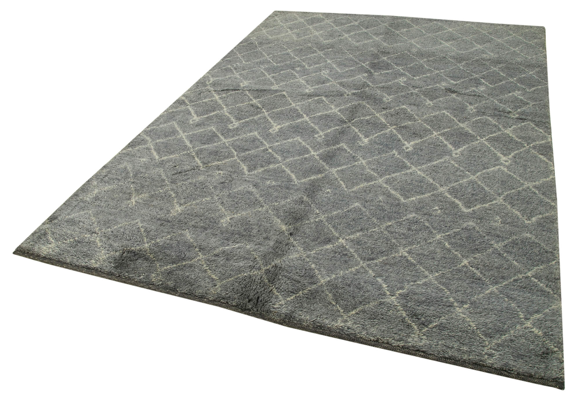 Handmade Wool Cotton Rug – Grey Geometric Area Rug 6'4" x 9'1" for Living Room
