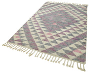 Handmade Wool Cotton Rug – Purpleocco White Geometric Area Rug 5x8 Bohemian Style