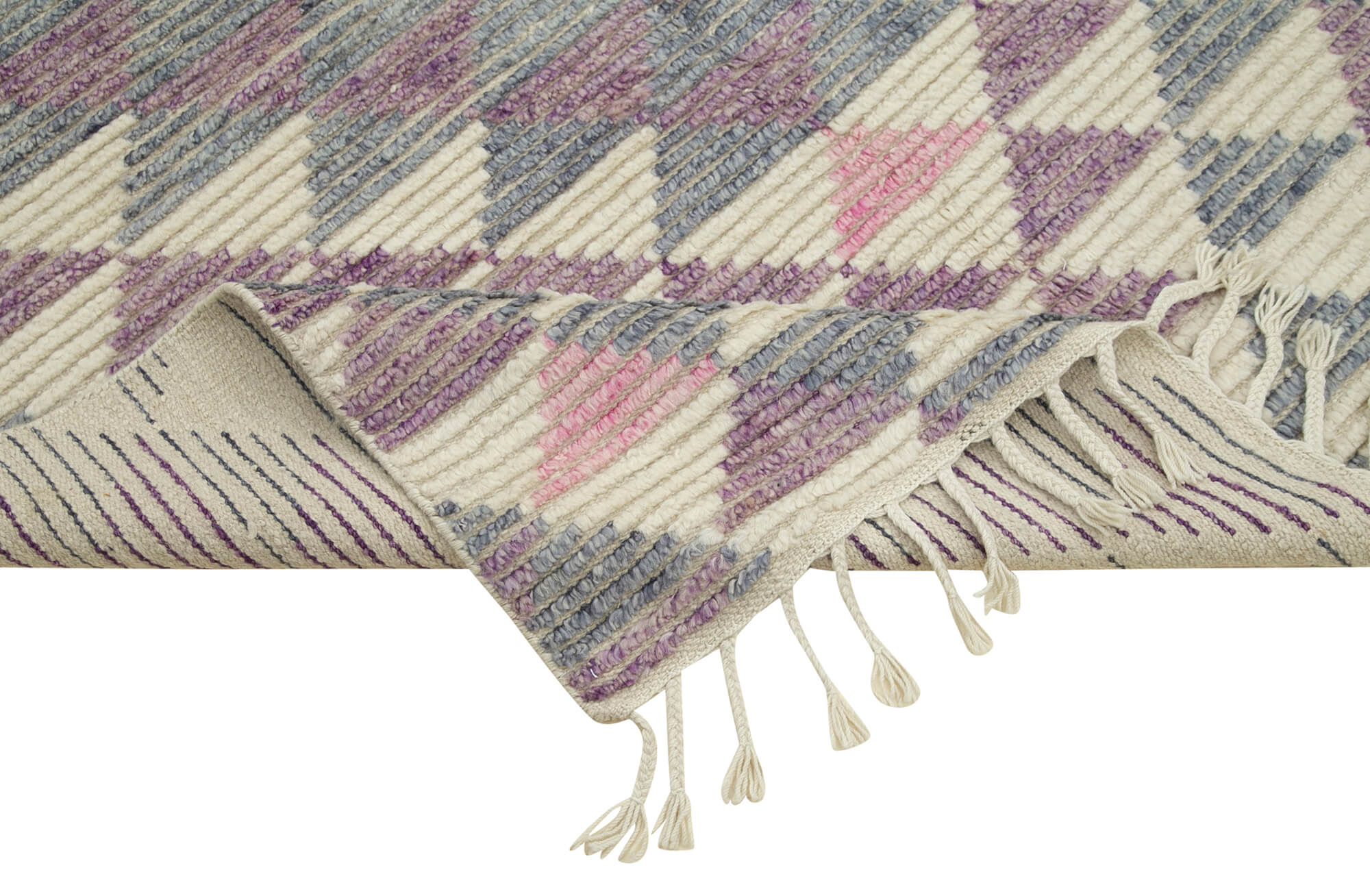Handmade Wool Cotton Rug – Purpleocco White Geometric Area Rug 5x8 Bohemian Style