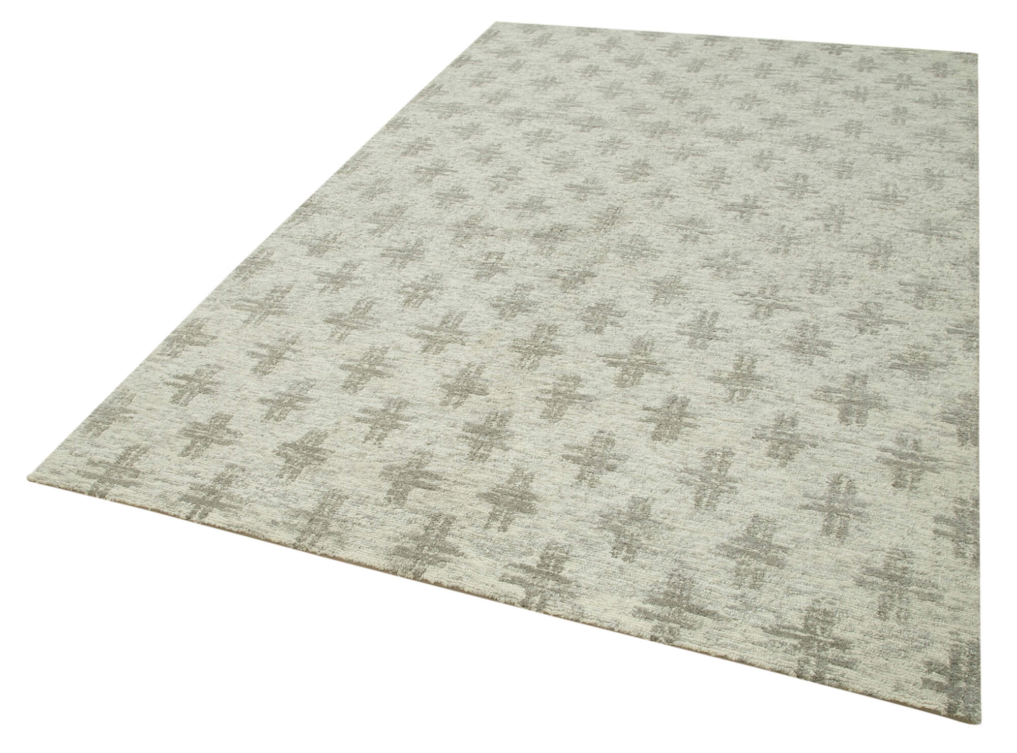 Handmade Wool Cotton Rug - Beige Geometric Turkish Hand Knotted Carpet 6'x9'