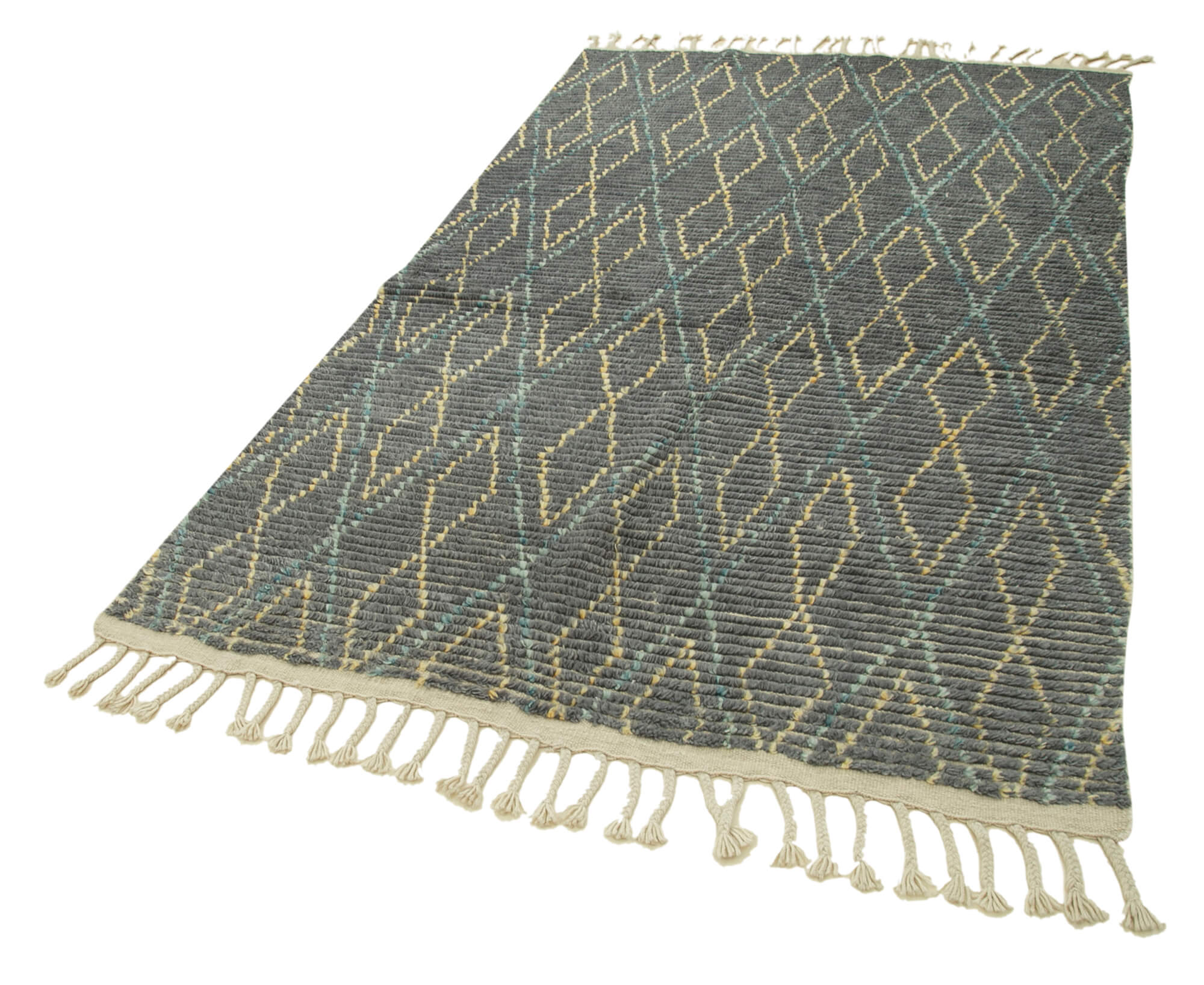 Handmade Wool Cotton Rug - Grey Geometric Area Rug | Durable Turkish Wool Carpet