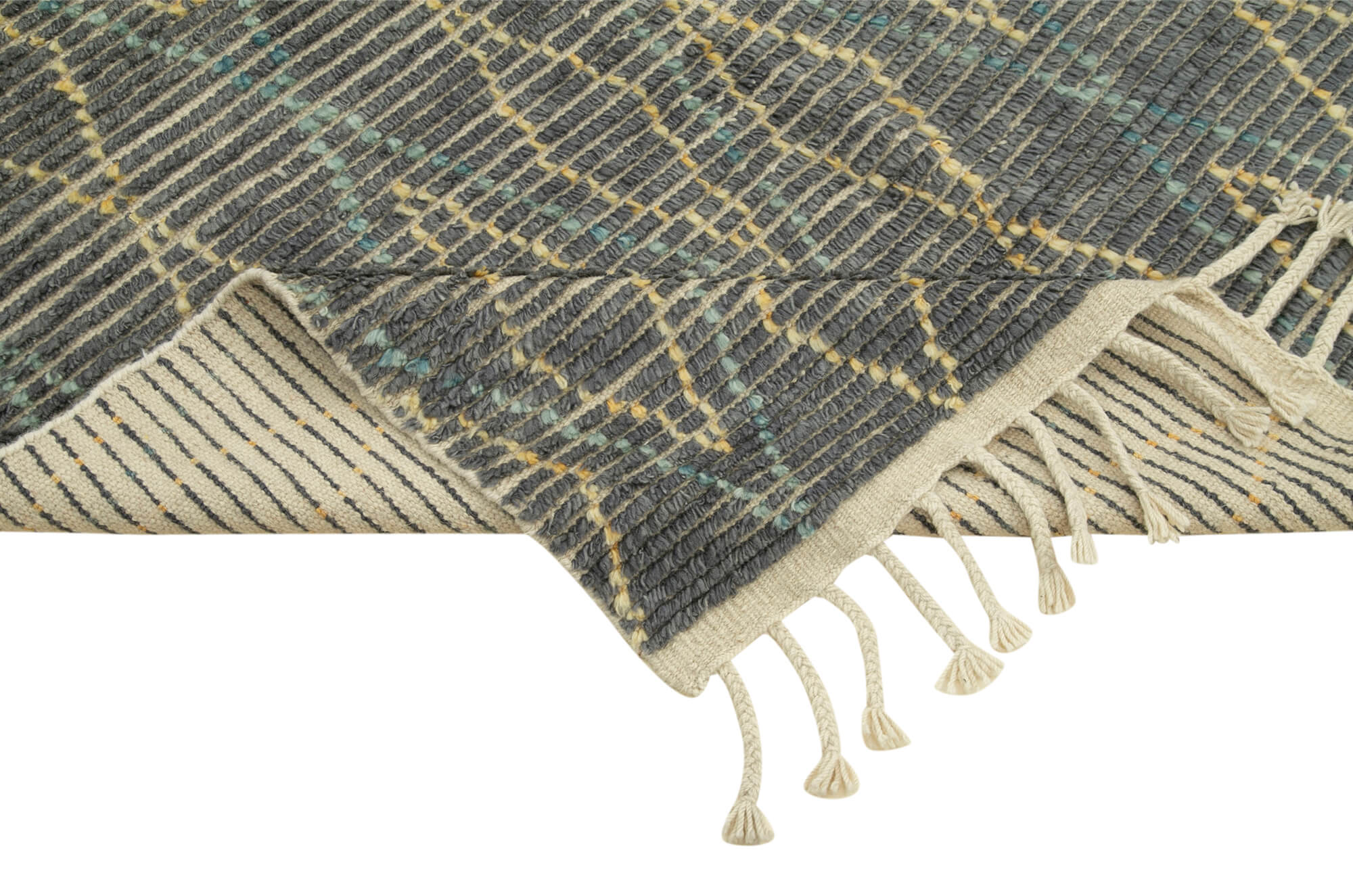 Handmade Wool Cotton Rug - Grey Geometric Area Rug | Durable Turkish Wool Carpet