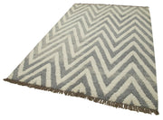 Handmade Wool Cotton Rug - Grey Geometric Area Rug 5'6'' x 8'6'' | Vintage Turkish Carpet