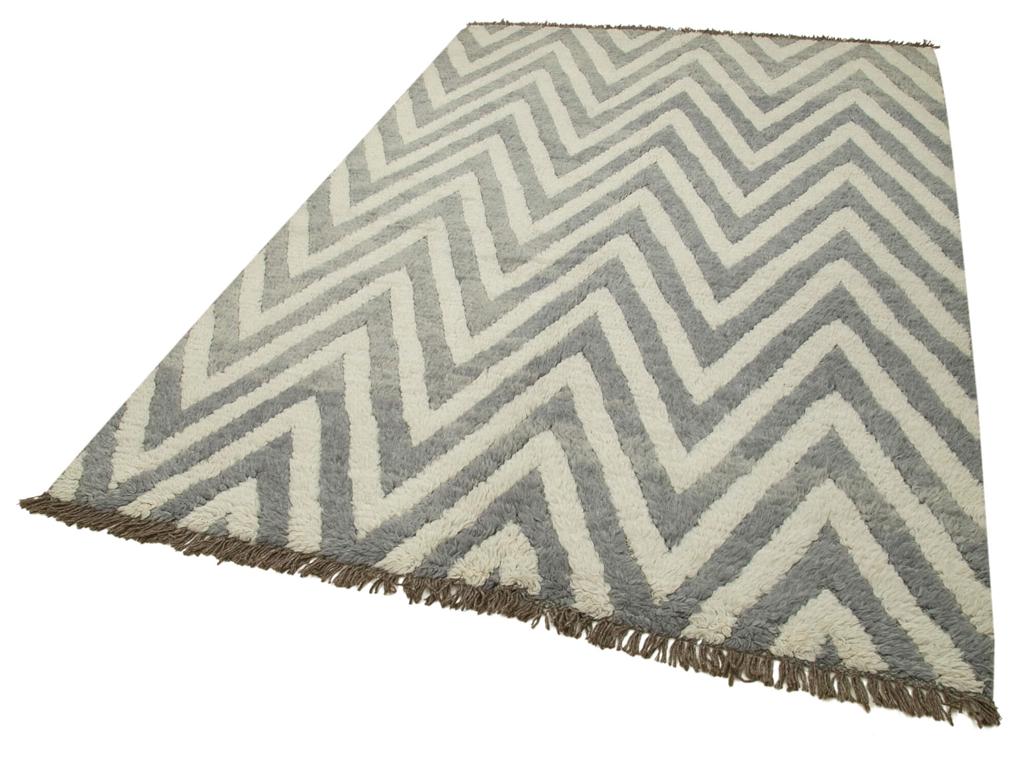 Handmade Wool Cotton Rug - Grey Geometric Area Rug 5'6'' x 8'6'' | Vintage Turkish Carpet