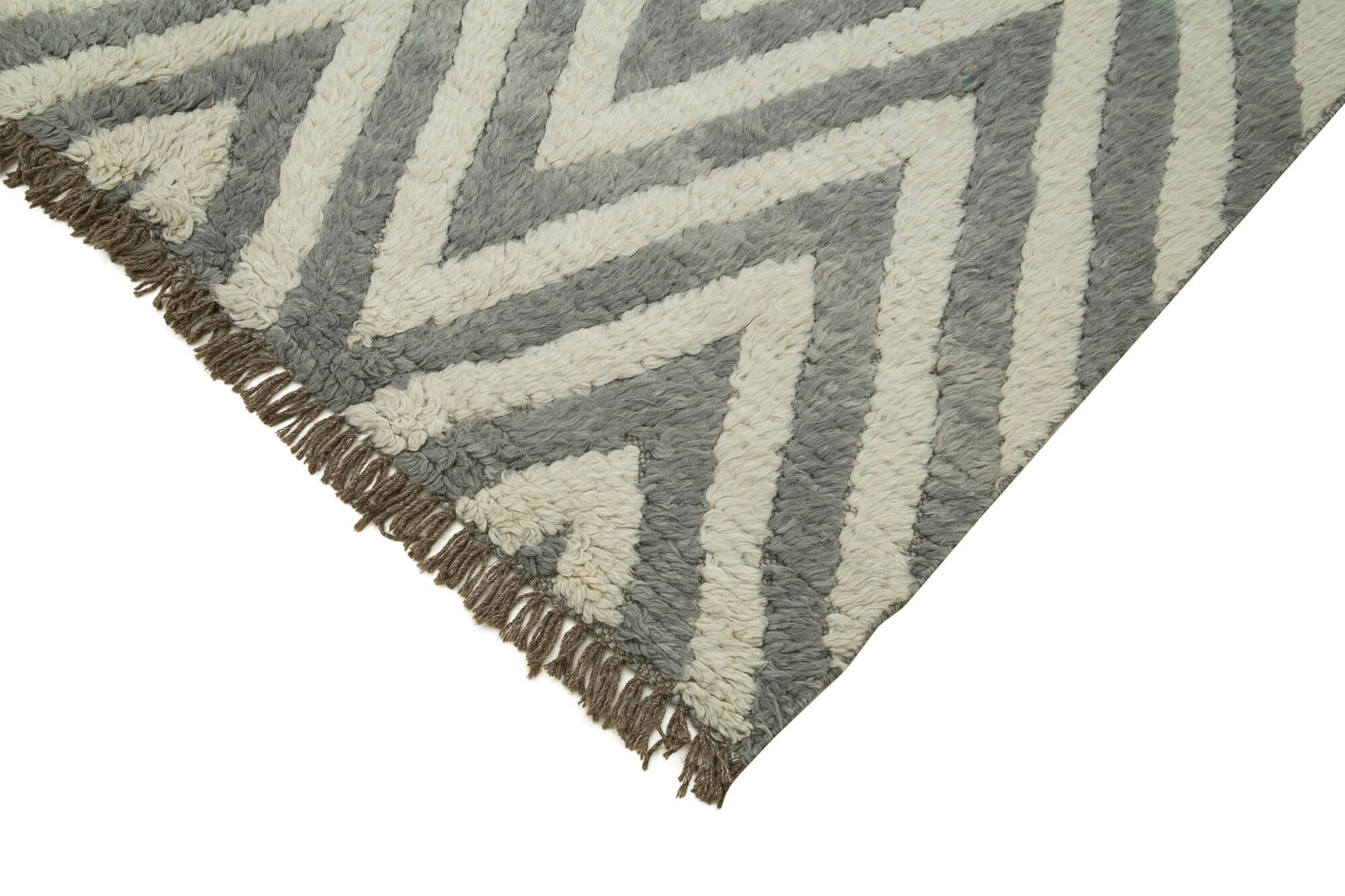 Handmade Wool Cotton Rug - Grey Geometric Area Rug 5'6'' x 8'6'' | Vintage Turkish Carpet