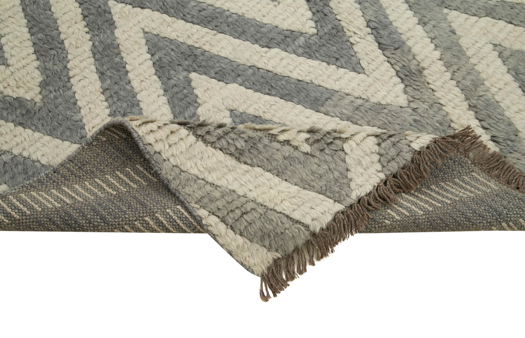 Handmade Wool Cotton Rug - Grey Geometric Area Rug 5'6'' x 8'6'' | Vintage Turkish Carpet