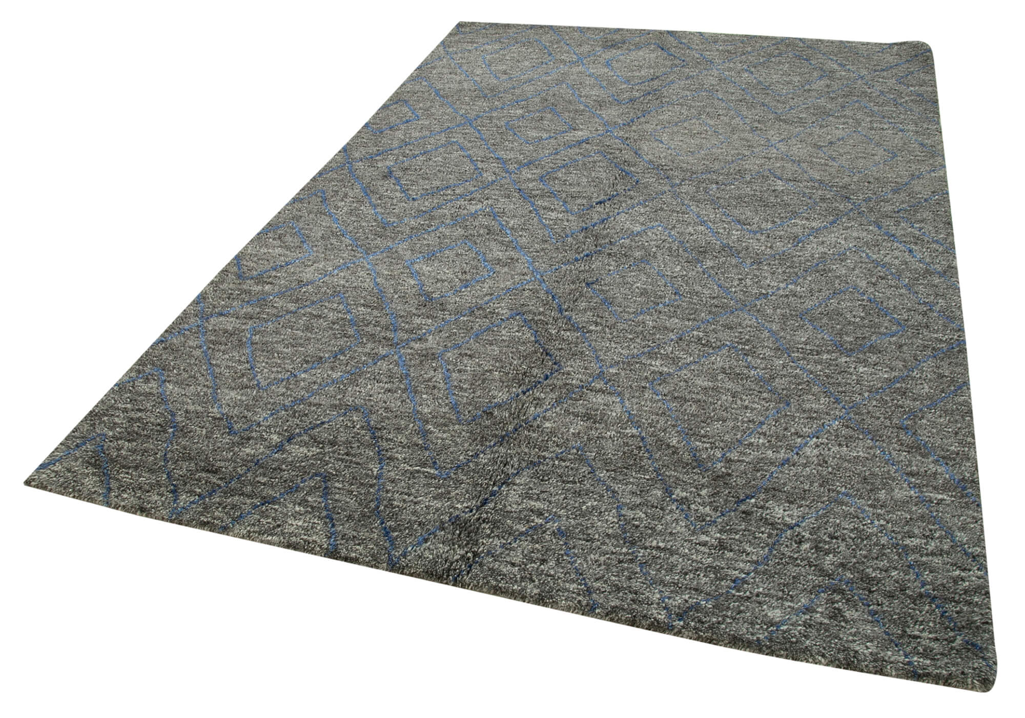 Handmade Wool Cotton Rug – Grey Geometric Wool Cotton Area Rug 6'x9' | Vintage Turkish Carpet