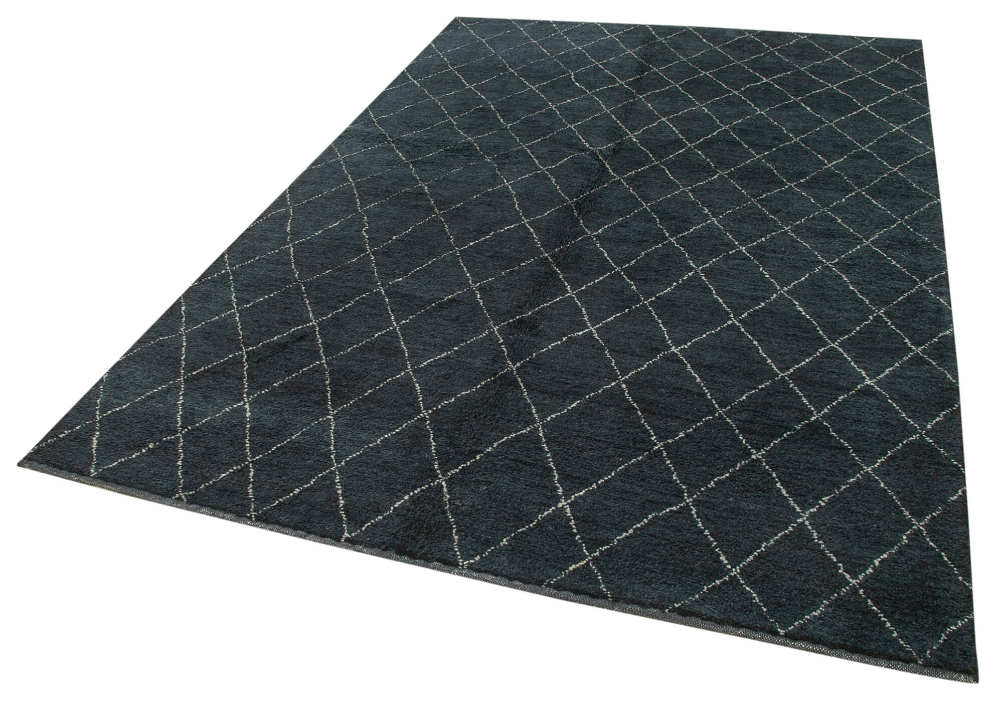 Handmade Wool Cotton Rug - Blue Geometric Vintage Area Rug 6'1'' x 8'10'' by Agacan