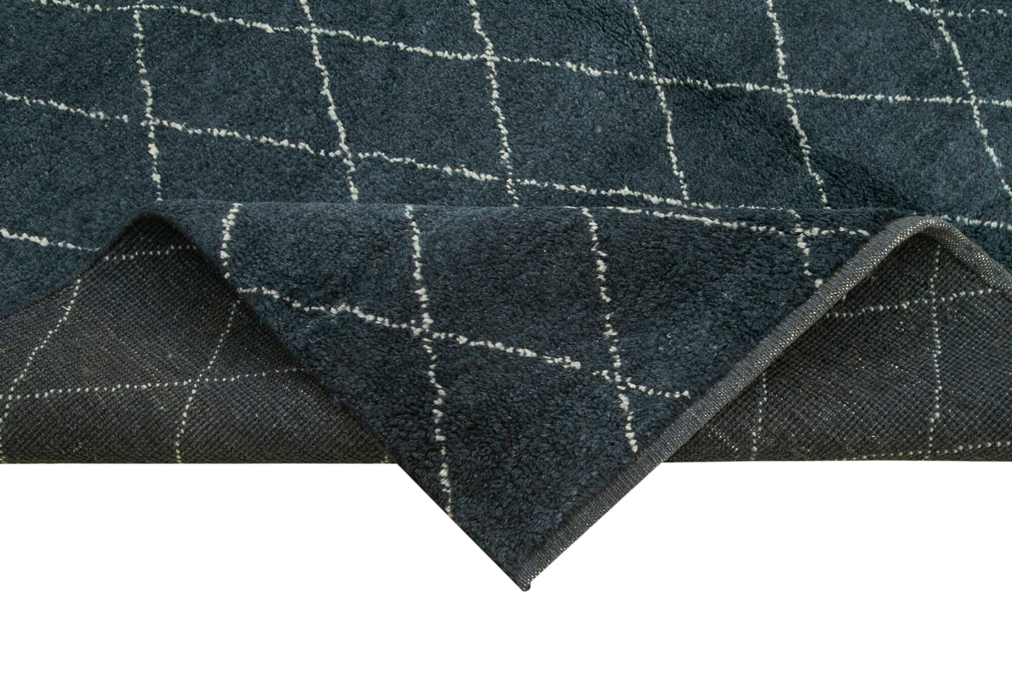 Handmade Wool Cotton Rug - Blue Geometric Vintage Area Rug 6'1'' x 8'10'' by Agacan
