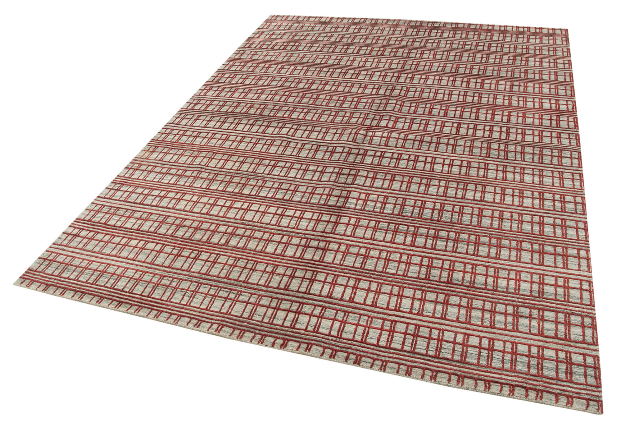 Handmade Wool Cotton Rug - Red Geometric Vintage Turkish Carpet 5'8'' x 7'10''