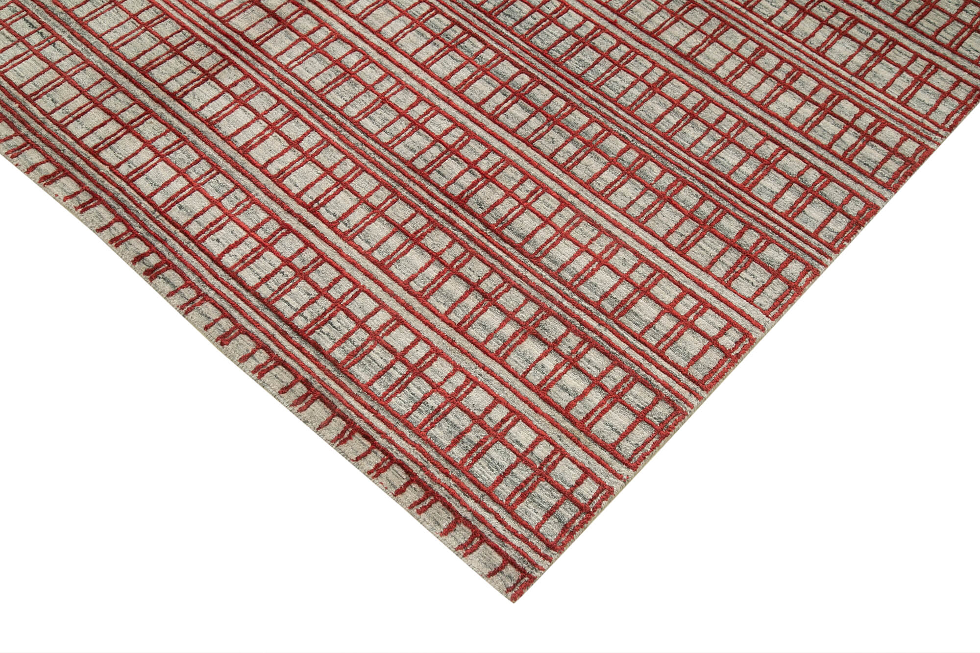 Handmade Wool Cotton Rug - Red Geometric Vintage Turkish Carpet 5'8'' x 7'10''