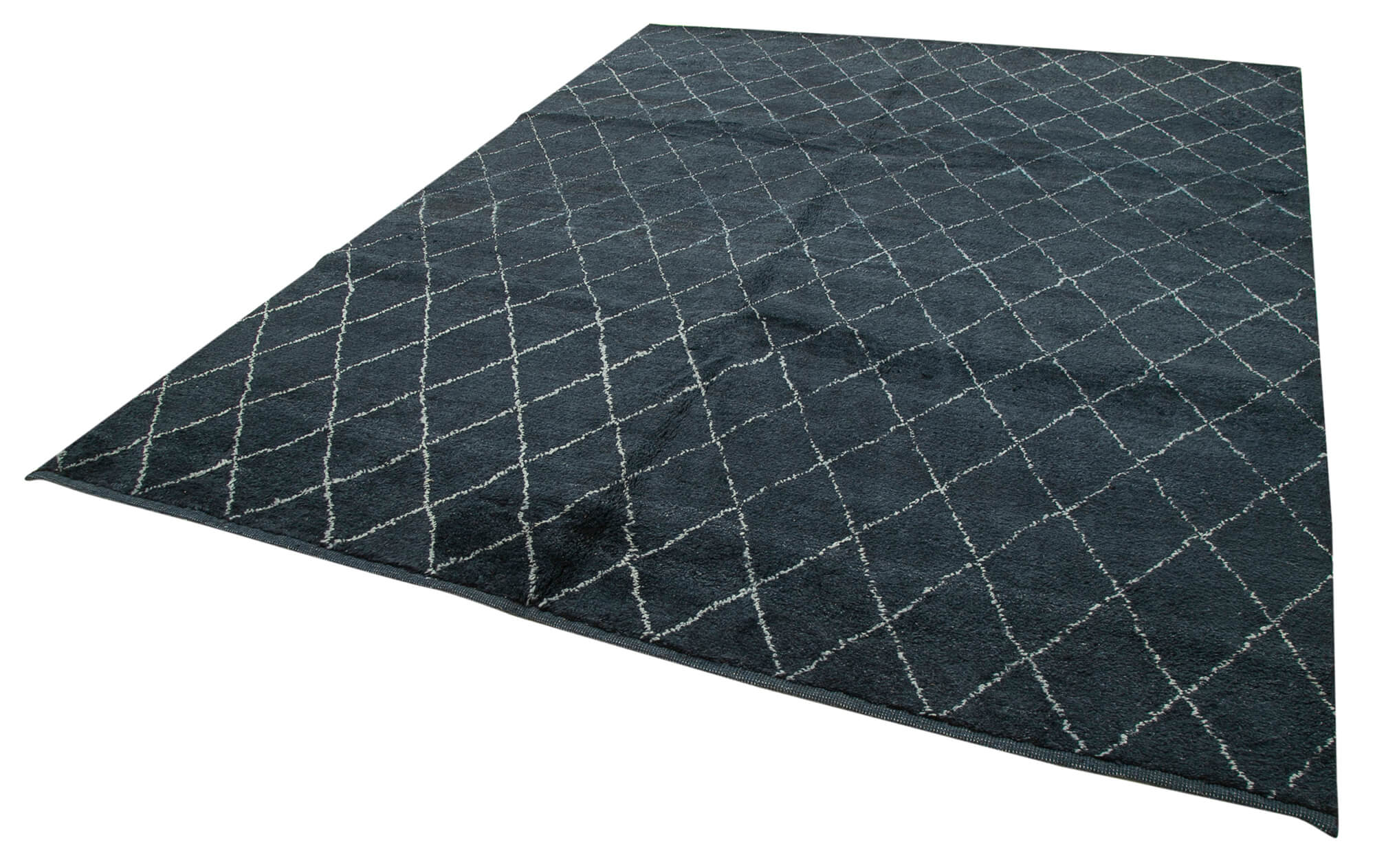 Handmade Wool Cotton Rug - Blue Geometric Pattern Rug | Durable Natural Fiber Floor Covering