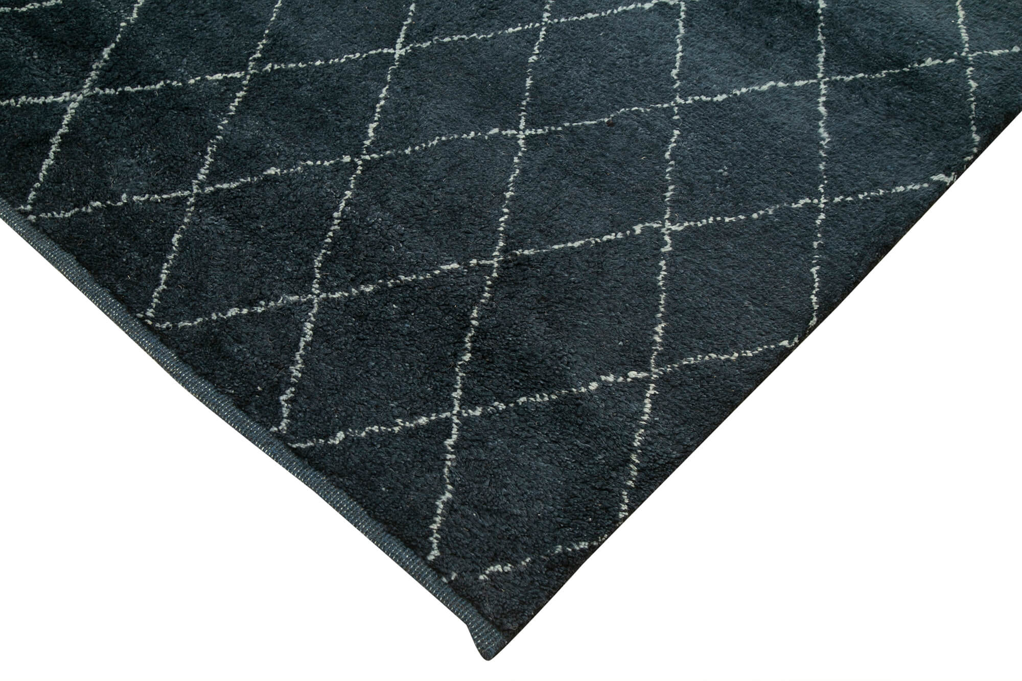 Handmade Wool Cotton Rug - Blue Geometric Pattern Rug | Durable Natural Fiber Floor Covering