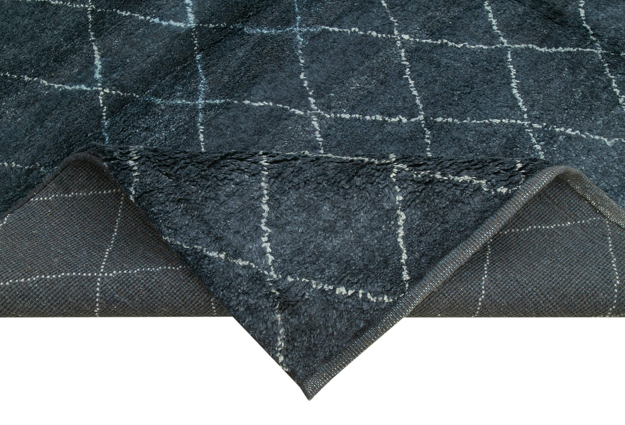 Handmade Wool Cotton Rug - Blue Geometric Pattern Rug | Durable Natural Fiber Floor Covering