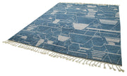 Handmade Wool Cotton Rug – Blue Geometric Pattern Carpet | Vintage Turkish Carpet 8'6''x10'