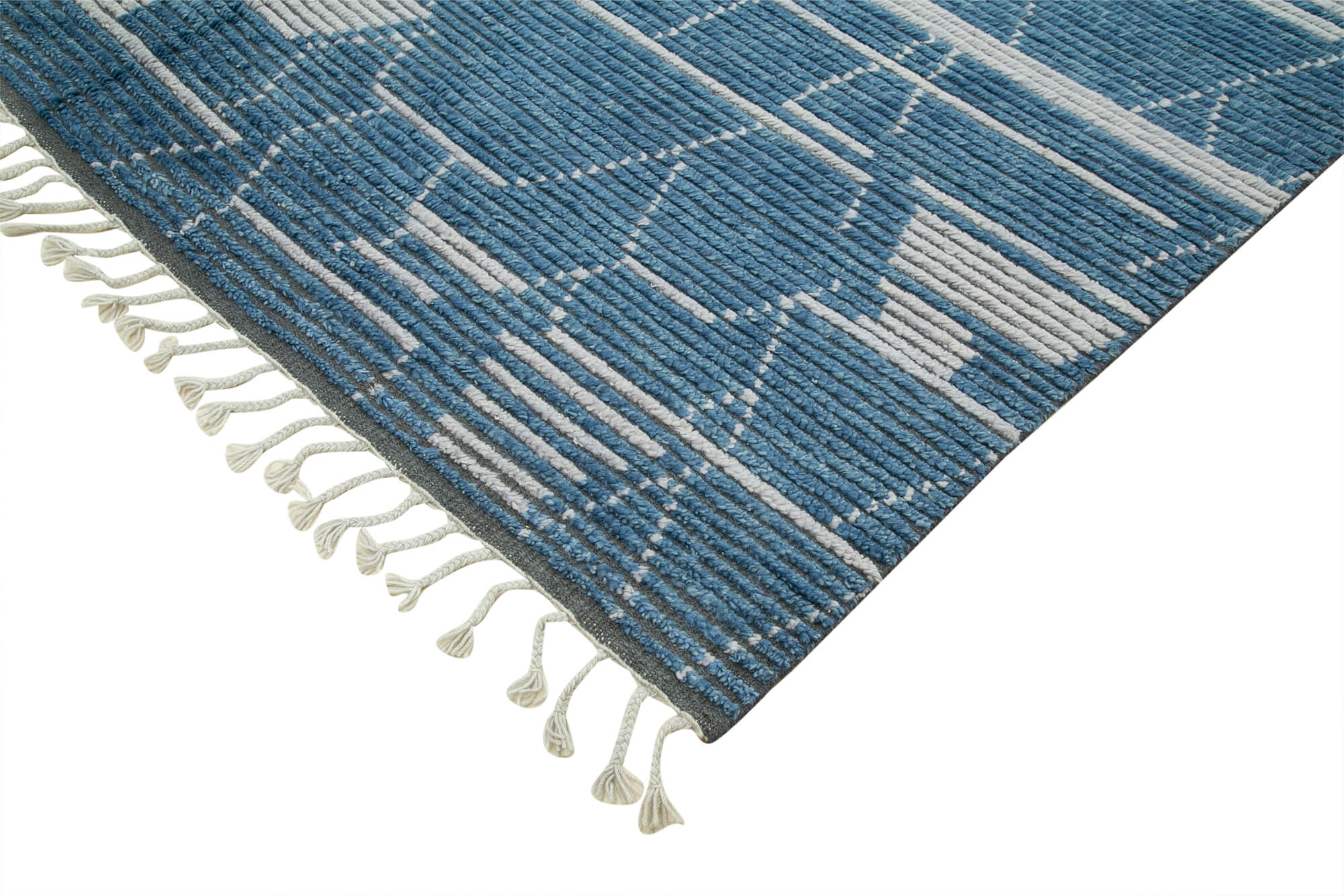 Handmade Wool Cotton Rug – Blue Geometric Pattern Carpet | Vintage Turkish Carpet 8'6''x10'