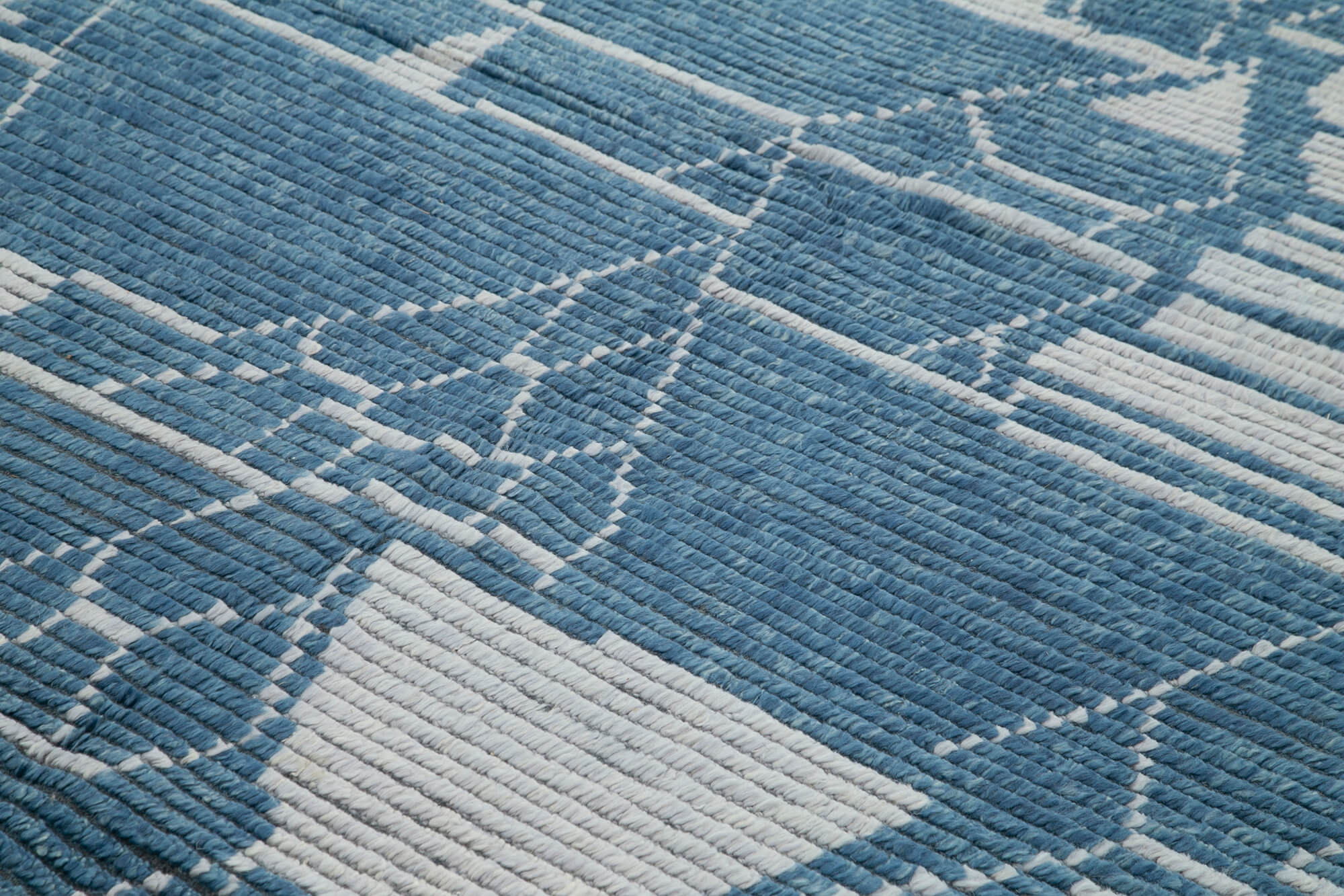 Handmade Wool Cotton Rug – Blue Geometric Pattern Carpet | Vintage Turkish Carpet 8'6''x10'