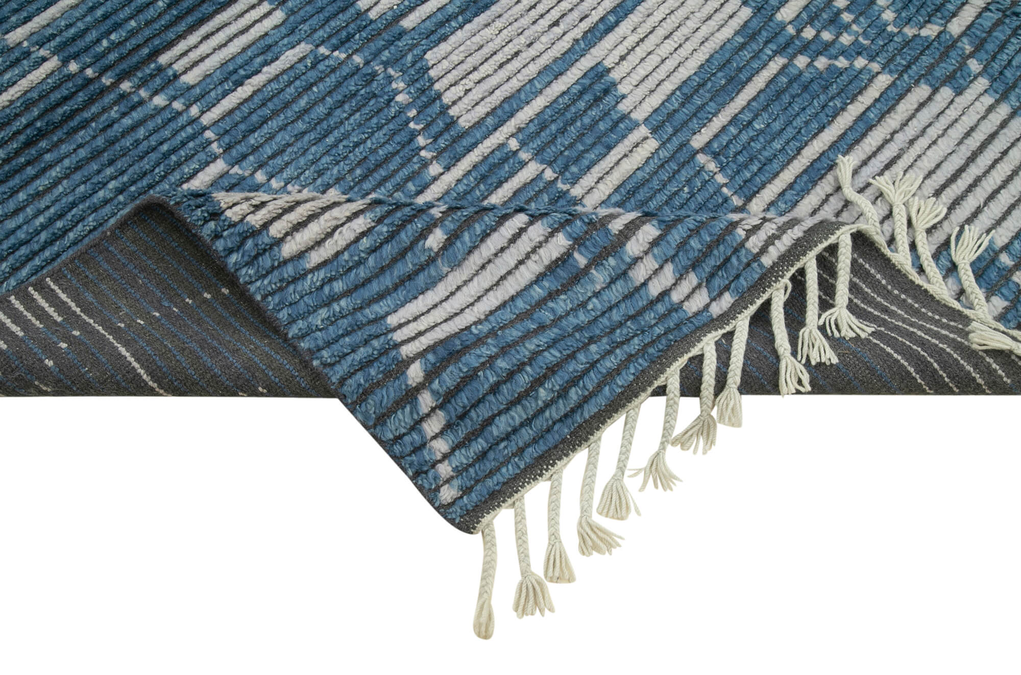 Handmade Wool Cotton Rug – Blue Geometric Pattern Carpet | Vintage Turkish Carpet 8'6''x10'