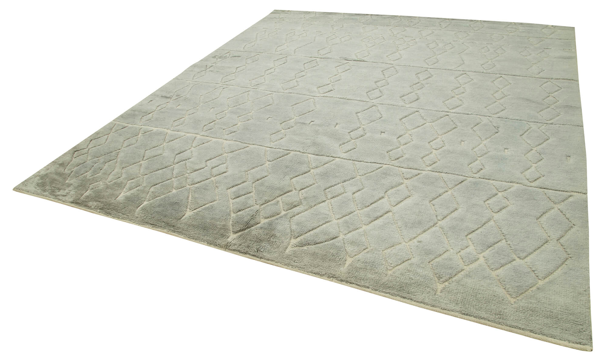 Handmade Wool Cotton Rug – Grey Geometric Area Rug | Durable Turkish Vintage Carpet