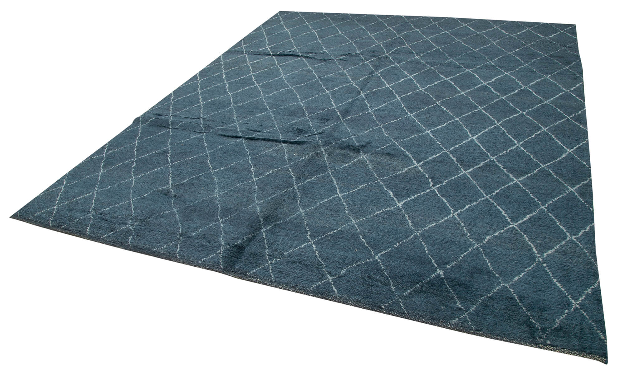 Handmade Wool Cotton Rug – Blue Geometric Pattern | Vintage Turkish Carpet 8'2''x10'
