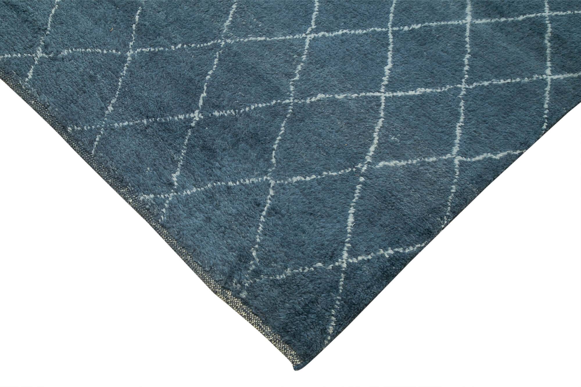 Handmade Wool Cotton Rug – Blue Geometric Pattern | Vintage Turkish Carpet 8'2''x10'