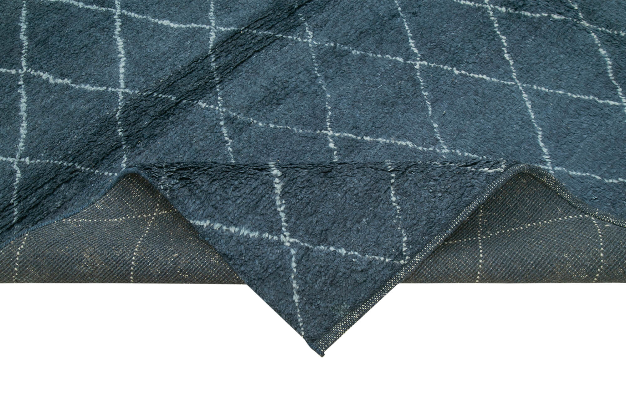Handmade Wool Cotton Rug – Blue Geometric Pattern | Vintage Turkish Carpet 8'2''x10'