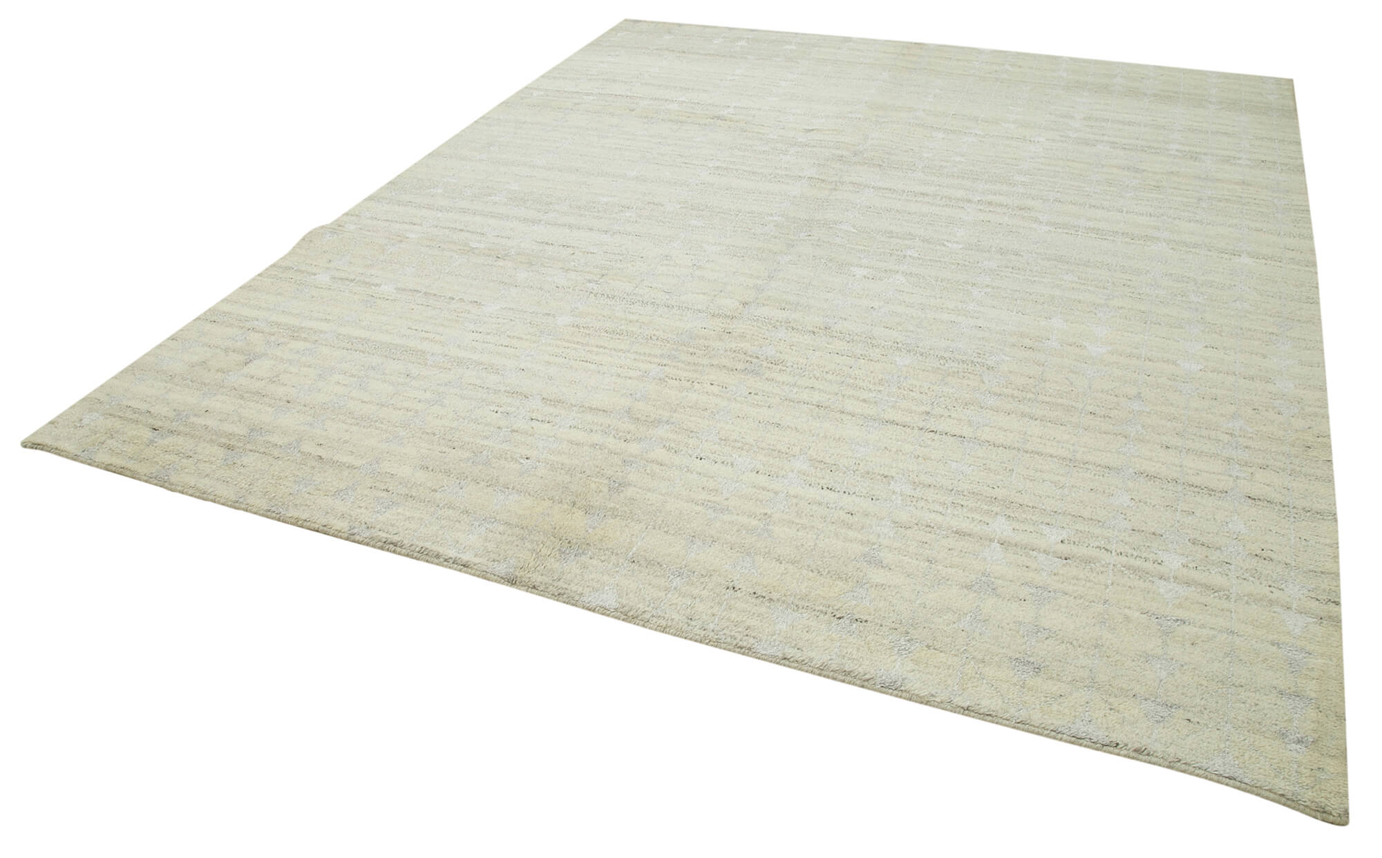 Handmade Wool Cotton Rug - Beige Geometric Area Rug With Soft Wool Texture 8'3''x10'