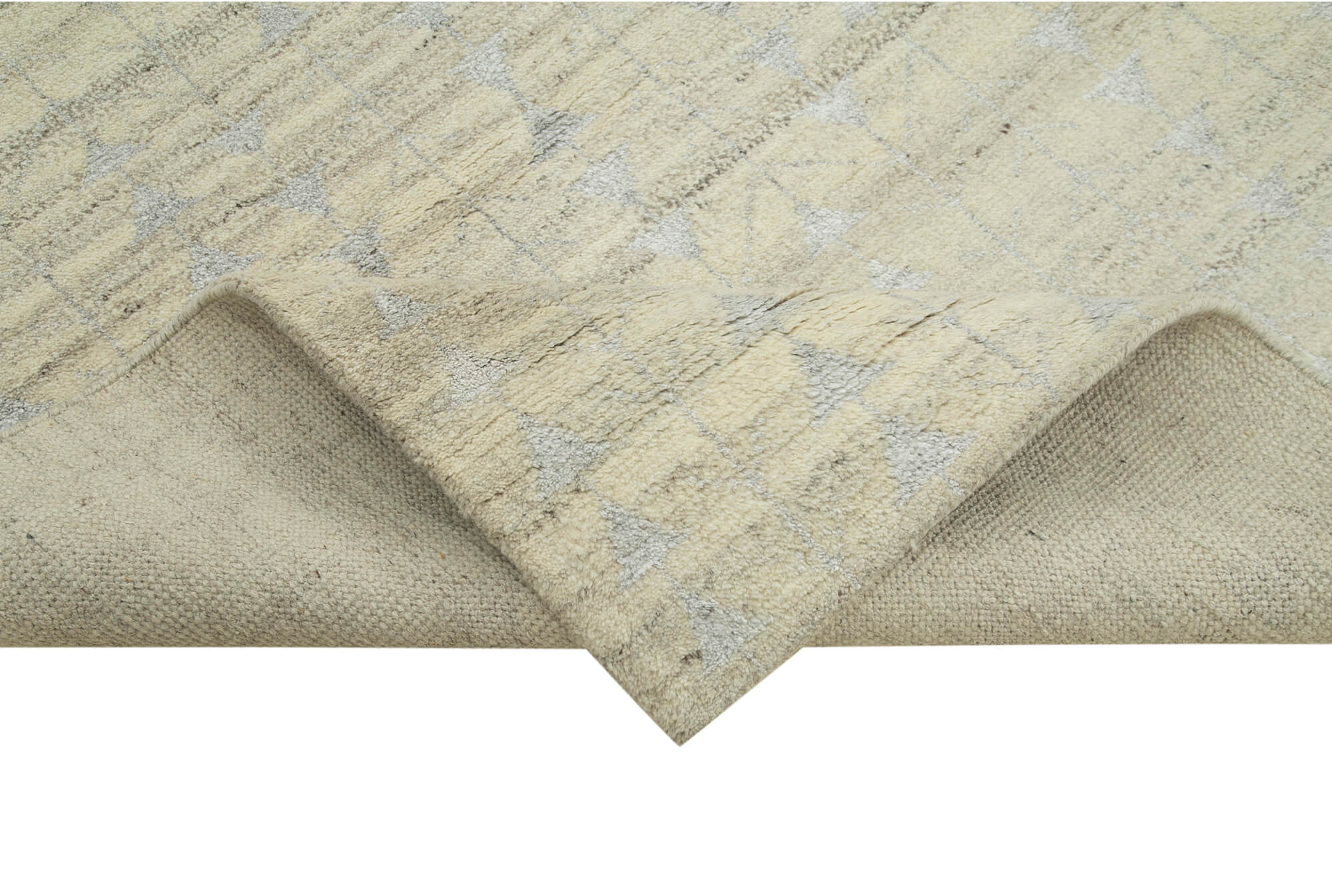 Handmade Wool Cotton Rug - Beige Geometric Area Rug With Soft Wool Texture 8'3''x10'