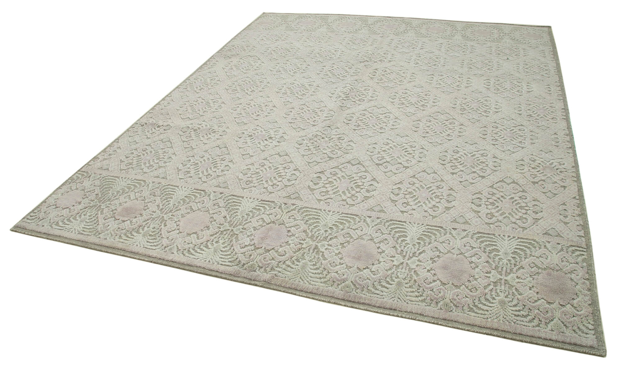Handmade Wool Cotton Rug - Beige Geometric Area Rug | Durable Floor Covering 8'1''x10'4''