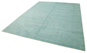 Handmade Wool Cotton Rug – Turquoise Geometric Pattern Rug | Vintage Turkish Wool Carpet