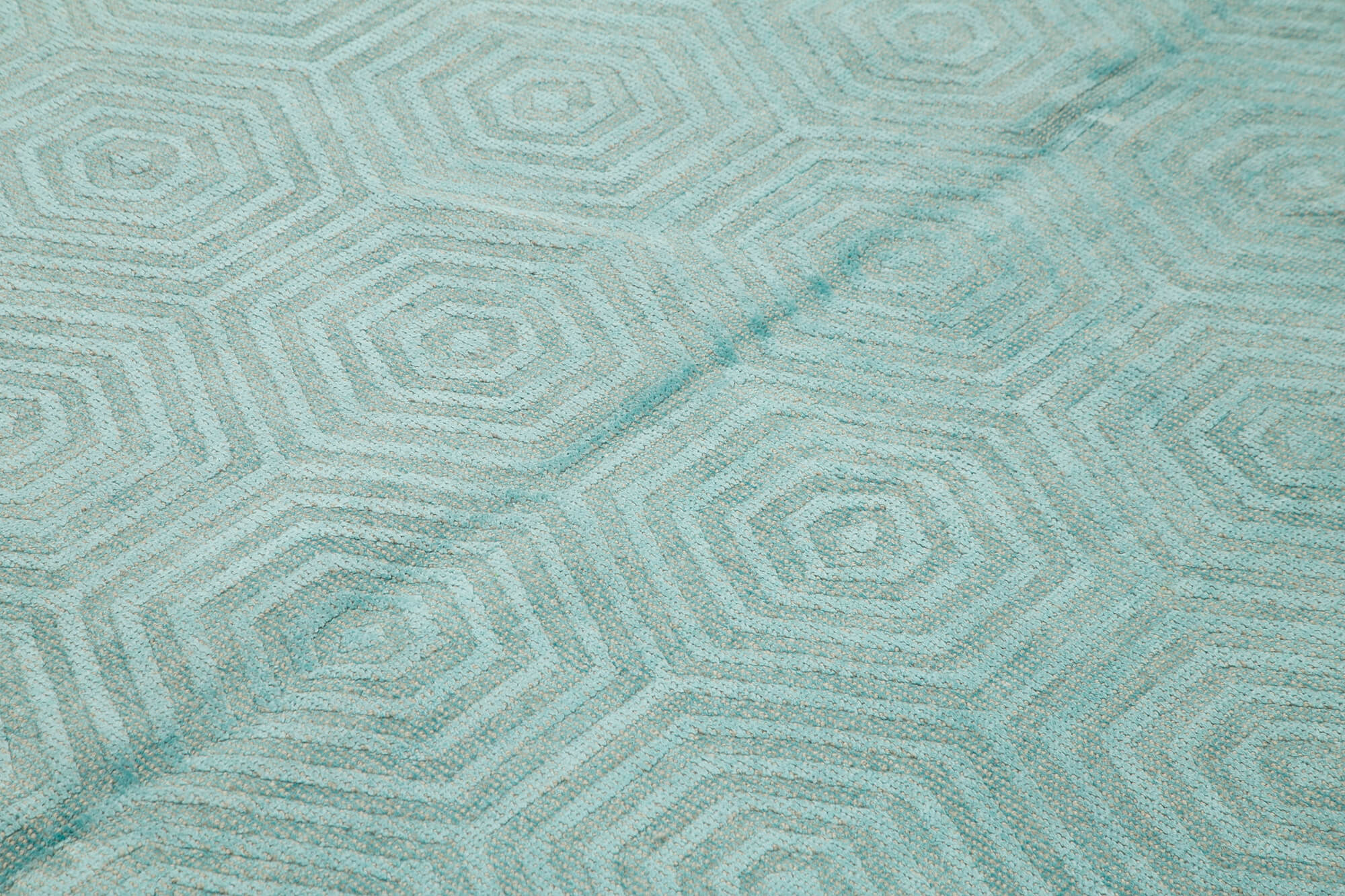 Handmade Wool Cotton Rug – Turquoise Geometric Pattern Rug | Vintage Turkish Wool Carpet