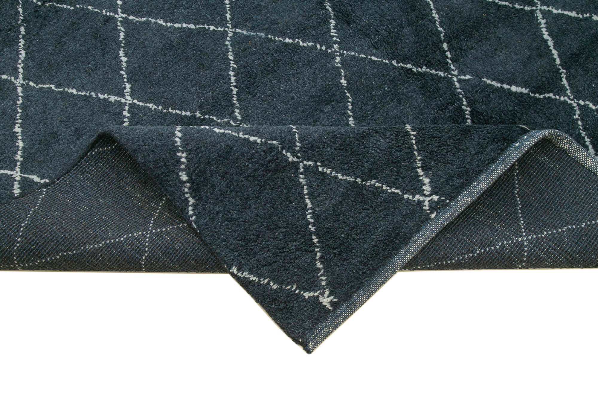 Handmade Wool Cotton Rug - Blue Geometric Pattern Carpet | Large Living Room Rug 10'1''x14'1''