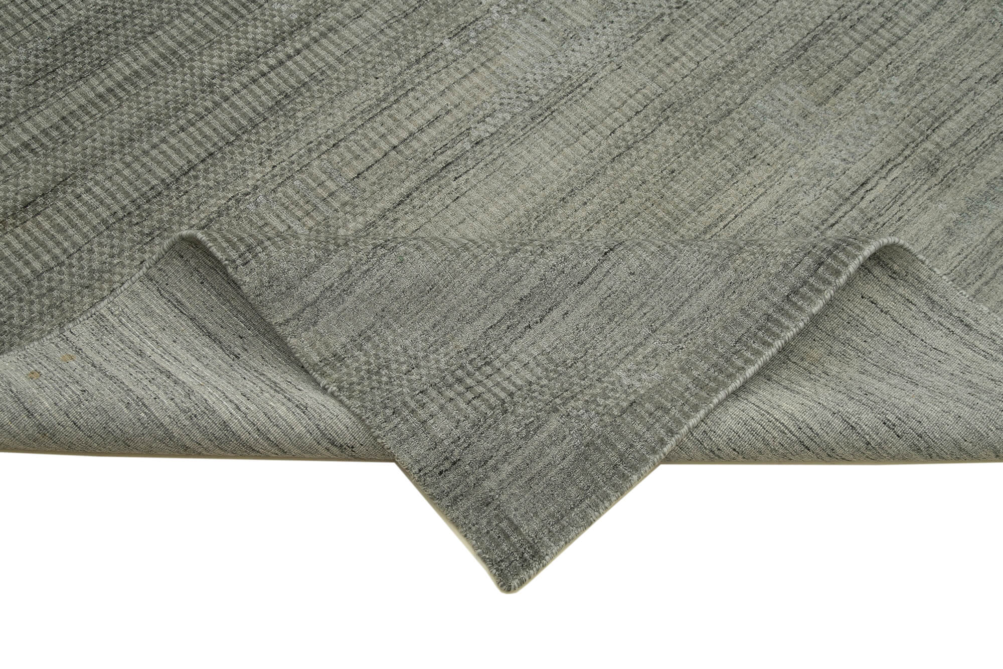 Handmade Wool Cotton Rug | Turkish Hand Knotted Grey Geometric Carpet - Durable Cotton Blend