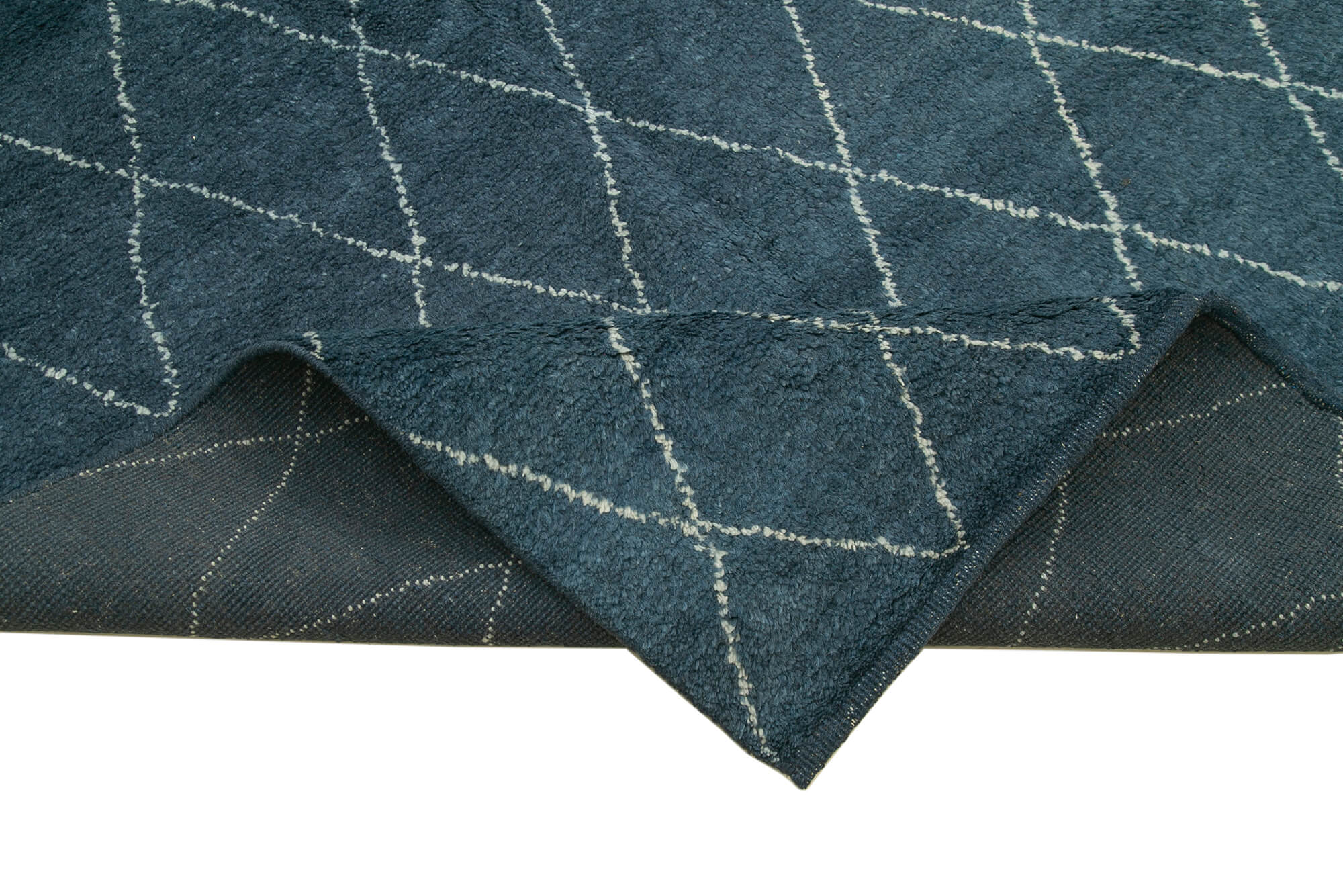 Handmade Wool Cotton Rug - Blue Geometric Pattern Carpet | Durable Soft Living Room Area Rug