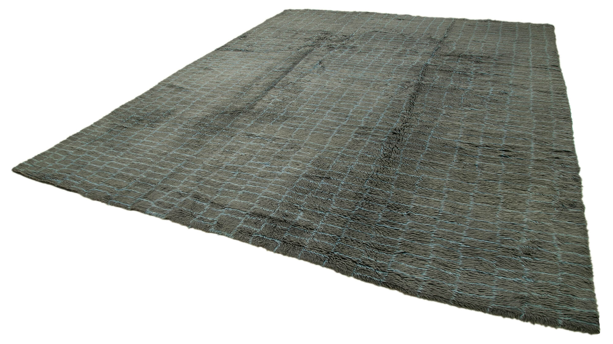 Handmade Wool Cotton Rug – Grey Geometric Area Rug, Hand Knotted Vintage Design 10'9''x13'9''