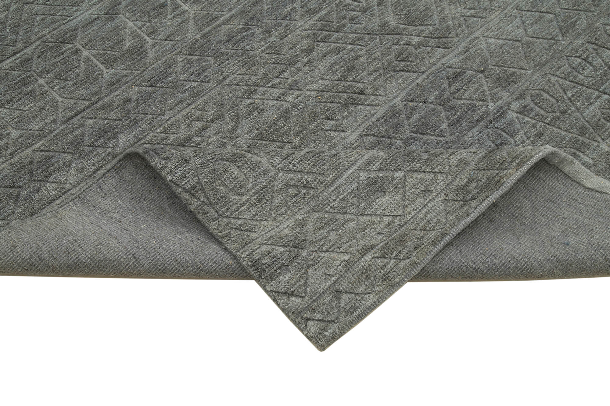 Handmade Wool Cotton Rug - Grey Geometric Area Rug | Large Living Room Carpet 10'1" x 13'10"