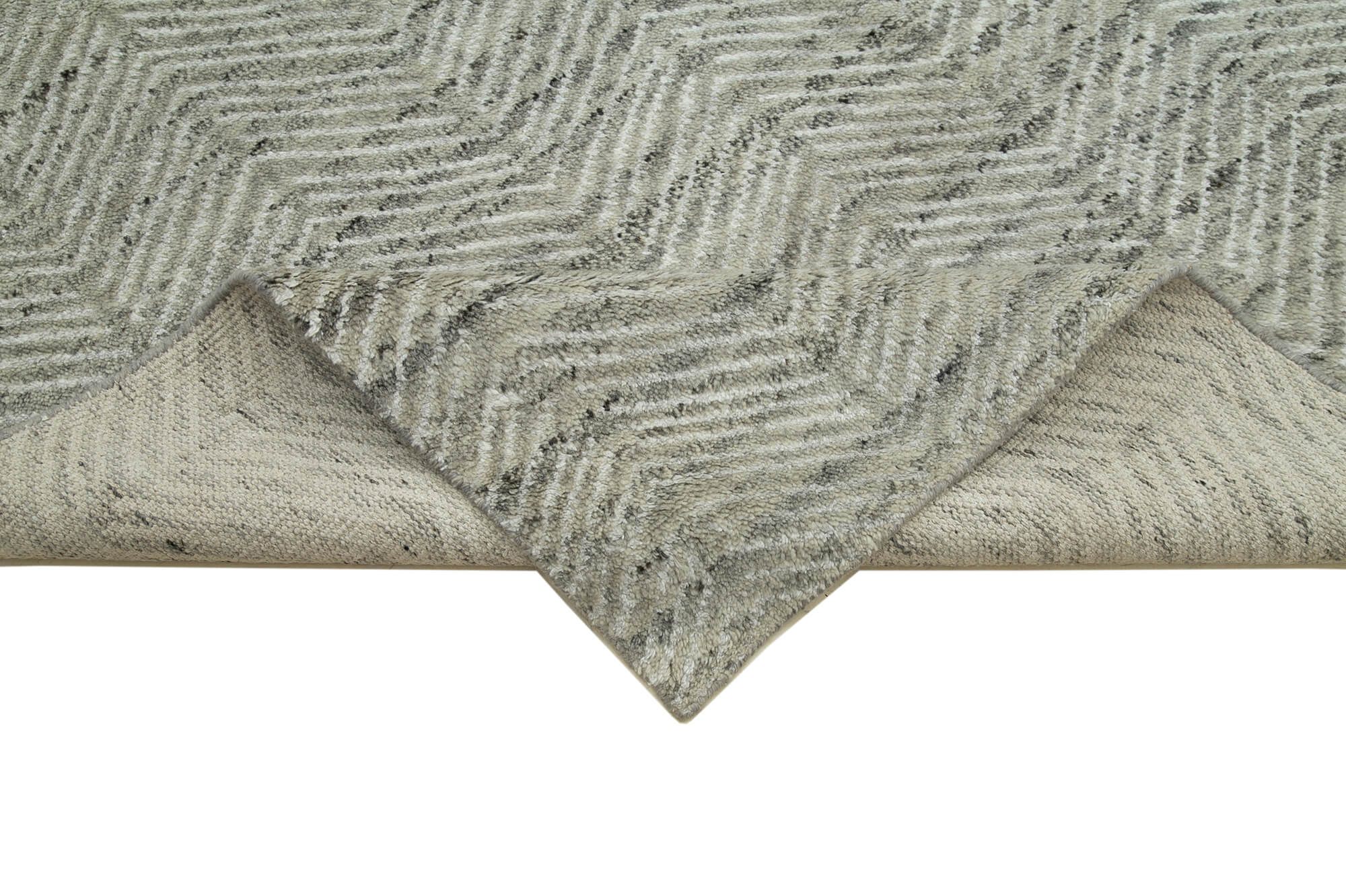 Handmade Wool Cotton Rug - Grey Geometric Area Rug 9'10''x13'10'' by Agacan