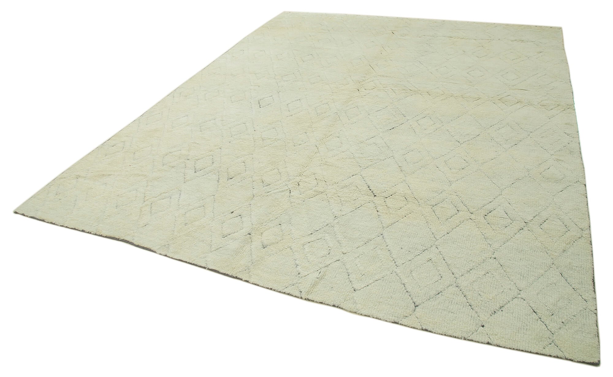 Handmade Wool Cotton Rug – Beige Geometric Pattern, Durable Living Room Area Rug 8'9'' x 11'3''