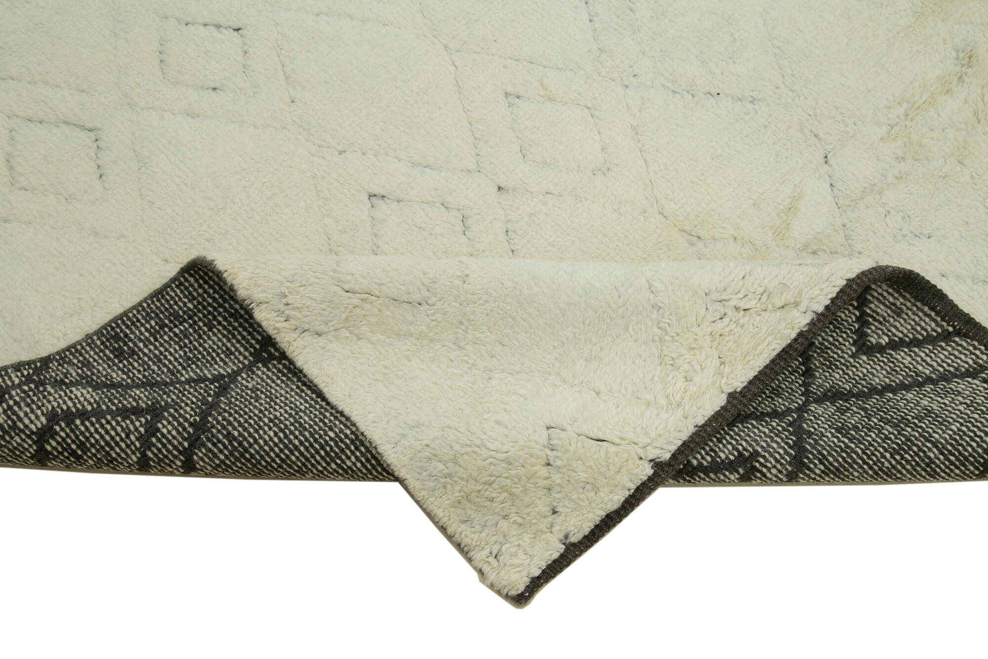 Handmade Wool Cotton Rug – Beige Geometric Pattern, Durable Living Room Area Rug 8'9'' x 11'3''