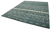 Handmade Wool Cotton Rug – Blue Geometric Area Rug, Vintage Turkish Carpet 9'2''x12'